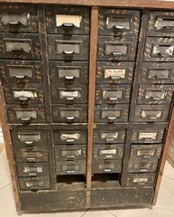 1920’s Yawman & Erbe 36 Drawer Parts Chest, Oak Cabinet, Japanned Metal Drawers