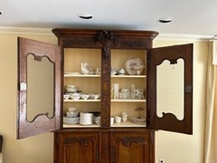 Early 19th Century Louis XV French Provincial Oak China Cabinet or Buffet Deux C