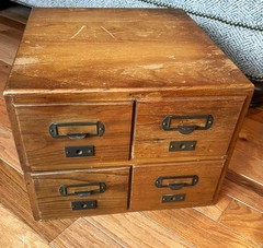 Antique Wooden 4 Drawers Library Index Card Catalog 2 Sections Stacked Tabletop