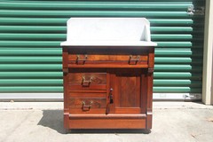 Burl Walnut Victorian Eastlake Marble Top Washstand ~ Ca.1880