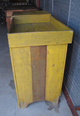 Antique American Dry Sink Cabinet Original Yellow Paint One of the Best c. 1840