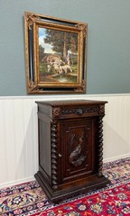 Antique French Jam Cabinet Cupboard Pedestal Barley Twist Drawer Oak Pheasant