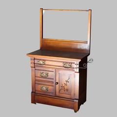Antique Eastlake Foliate Walnut Commode with Towel Bar C1910