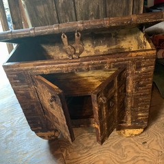 Antique Teak Cabinet With Iron Strapping and Wheels 36L x 21W x29H