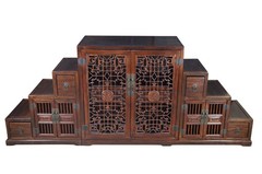 Vintage Japanese Elm Tansu Step Cabinet Chest Cupboard Double Sided Fretwork 90″