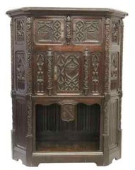 Antique Cupboard, Gothic Revival, Carved Oak, Credence, Foliates, 1800s!!