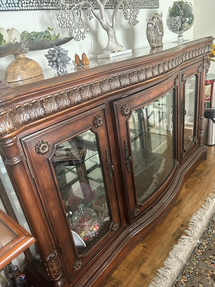 Dark Mahogany Wood Glass Consol