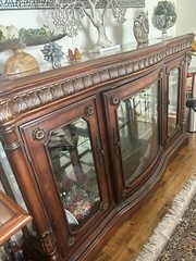 Dark Mahogany Wood Glass Consol