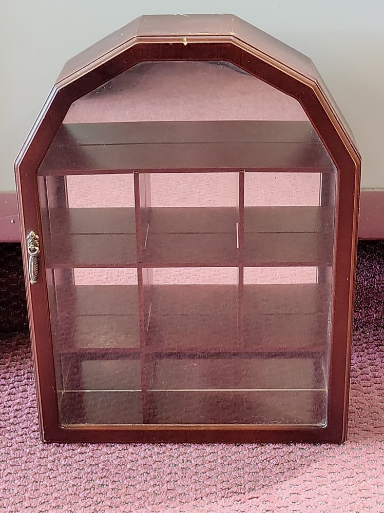 Vintage Wood Mirror With Glass Door Curio Cabinet