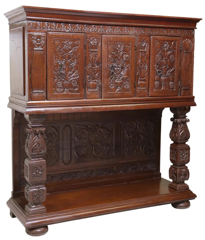 Antique Dressoir, Cupboard, Fren Ren Revival, Carved, Urns, Pinard, Early 1800s