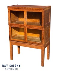 Antique Arts & Crafts Tiger Oak Four Section Haberdashery Display Cabinet – Rare