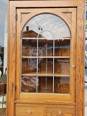 Craftsmen vintage Oak Corner china display cabinet with lead glass door