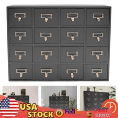 Card Catalog Desk Drawer Organizer – Wooden Storage Box With 16 Drawers – Home