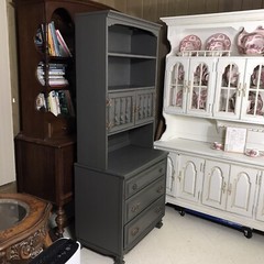 Sumpter Cabinet Co. Flat Olive Green Tall China Hutch with Gold Hardware Narrow