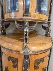 Egyptian Antique Golden Birdseye Maple Ormolu Covered Corner Cabinet