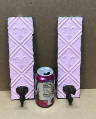 VTG Pair Decorative Tin Ceiling Metal Single Hook Wall Rack Plaque Old 407-26B