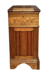 VICTORIAN OAK FLORAL CARVED ICE CHEST WITH ZINC LINING & PHOENIX HEAD HARDWARE