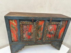 Rare Antique Hand-Painted Wooden Cabinet Cupboard Chest – Folk Art Rustic Decor