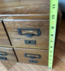Antique Wooden 4 Drawers Library Index Card Catalog 2 Sections Stacked Tabletop