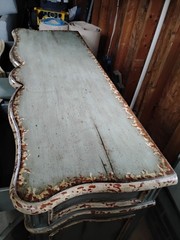 Antique Distressed Blue Wood Base Cabinet Raised Panel Doors Drawers Carvings