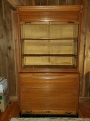 Antique OAK Roll Top 2 piece Cabinet Bookcase RARE HUGE 87″ x 47 3/8″