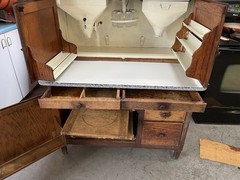 Hoosier Antique Stained Wood Cabinet 1900-1919 Doors Drawers Shelves