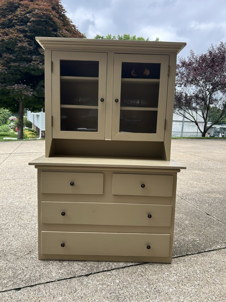 Antique painted child’s wood cabinet /hutch w/ Glass Doors
