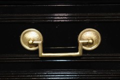 French Louis XVI Style Black Ebonized Cabinet with Distressed Mirrored Panels