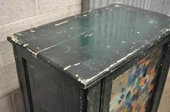 American Colonial Primitive Rustic Green Distress Paint Kitchen Cabinet Cupboard