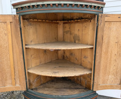 19th Century European Paint Decorated Two Part Bow Front Corner Cupboard
