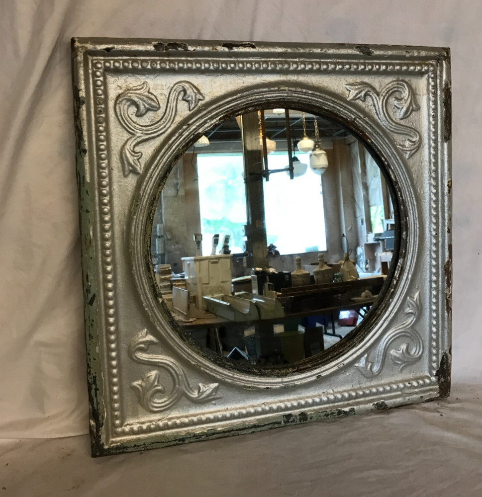 Vintage Decorative Salvaged Tin Ceiling 23″ SQ. Silver Metal Mirror Old 789-25B