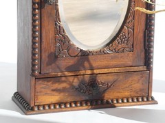 Art Deco Antique Dark Wooden Apothecary, Small Mirror Cabinet Floral Carved
