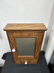Antique Medicine Apothecary Cabinet Tiger Oak Wood Punched Tin Pineapple 🍍