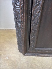 antique hanging corner cupboard pilgrim carved oak primitive 17th century