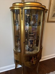 Antique French Mahogany & Ormolu Vitrine With Vernis Martin Panels c1890