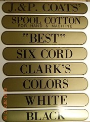 J & P COATS SPOOL CABINET DECALS 8 PIECE SET / Black on Gold 10 1/4 X 1 5/8