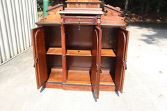 Burl Walnut Victorian Marble Top Credenza Cabinet Sideboard Bar ~ Ca.1870