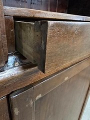 c. 1780 mortise, pegged walnut two piece twelve pane cupboard two drawers.