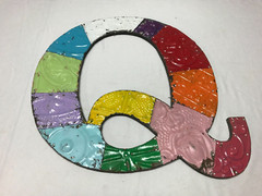 Decorative Salvaged Tin Ceiling 17″ Patchwork Mix Color Metal Letter Q 1613-23B
