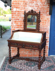French Antique Louis XIII Oak Marble Top Dresser / Washstand/ Vanity