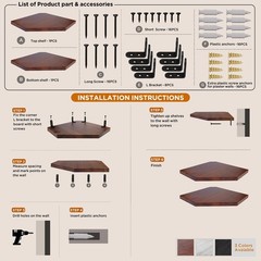 Demigo Corner Shelf Wall Mount, Set of 2 Solid 11.8 x 16.5 inches, Brown