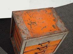 Vintage Mid Century Modern Industrial Steel Table Top File Cabinet Four Drawers