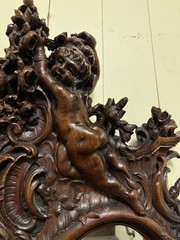 Antique Victorian Walnut Carved Mirror with Cherubs