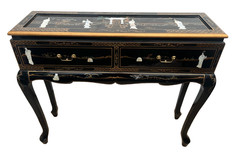 Vintage Sofa Table Console Chinoiserie Mother of Pearl applique Asian style