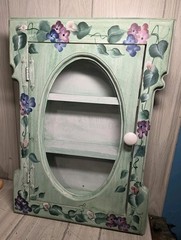 Vtg Hand Painted Floral Curio Display Cabinet Miniatures Farmhouse Cottagecore