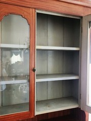 American Stepback CUPBOARD, Hutch, c1875, Ohio, Bold Grain-Painted, 86″t, 56″w