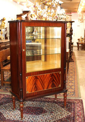 Antique French Louis XVI Flamed Mahogany Display Cabinet Glass Door