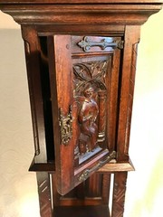 Antique French or Belgian Carved Oak Gothic Sacistry or Vestment Cabinet 51.5” H