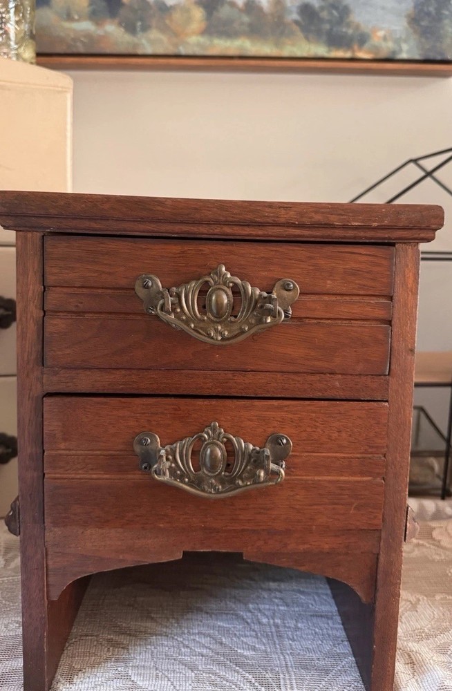 Antique Mahogany 2 Drawer Tabletop Correspondence Cabinet Desk Chest c1900 Wood