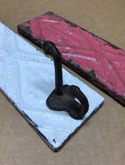 VTG Decorative Set 2 Tin Ceiling Metal Single Hook Wall Rack Plaque Old 403-26B